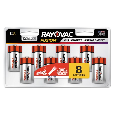 Rayovac Fusion Alkaline Battery, C 8 PK 8148LTFUSK